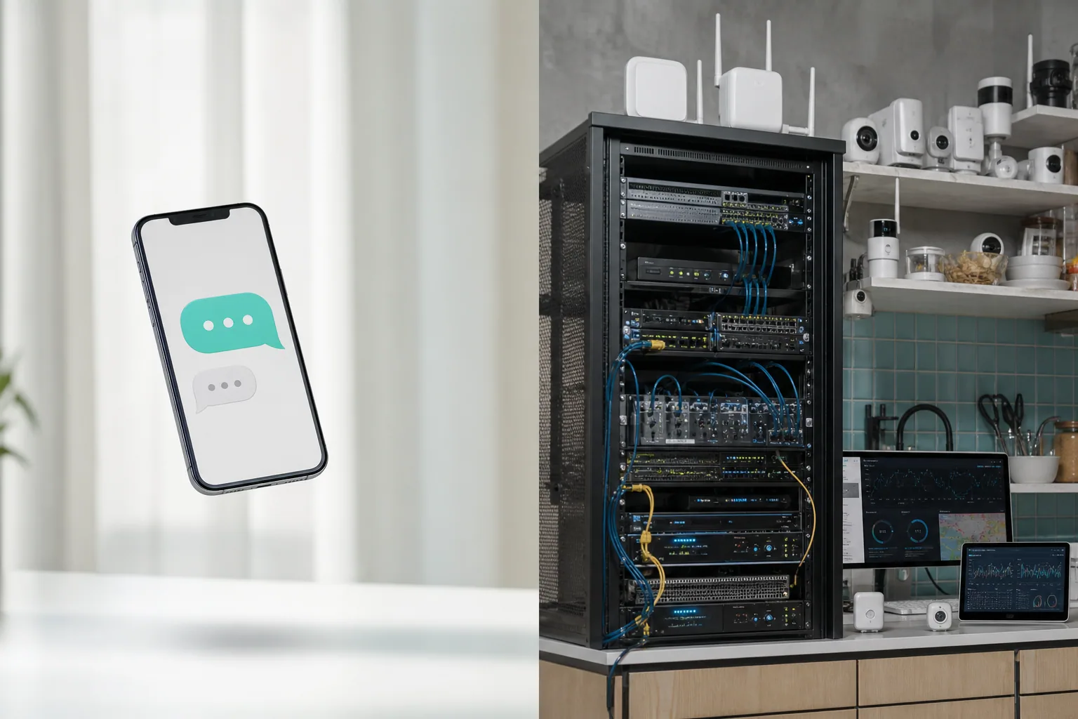 Perbandingan chatbot sederhana di ponsel dengan infrastruktur server dan sensor IoT dapur